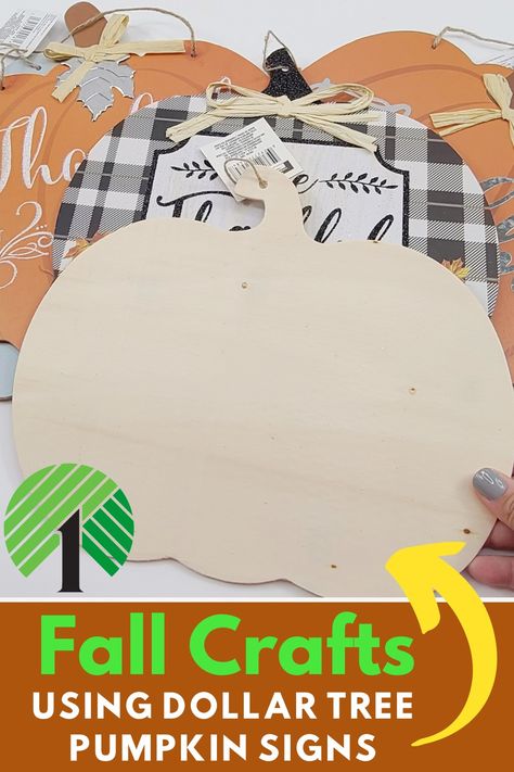 Dollar Tree Wooden Pumpkin Crafts, Pumpkin Crafts Dollar Tree, Dollar Tree Pumpkin Sign Makeover, Fall Craft Dollar Tree, Dollar Tree Wooden Pumpkin Diy, Dollar Tree Wooden Pumpkins Craft Ideas, Fall Crafts From Dollar Tree, Dollar Tree Pumpkin Topiary Diy, Dollar Tree Turkey Wood Cutout Diy