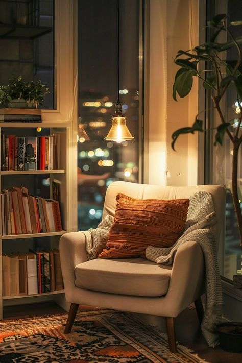 Cozy Reading Nook Ideas For Bedrooms, Book Nook Corner, Reading Space In Bedroom, Apartment Reading Nook, Cozy Living Rooms Apartment Small Spaces, Cosy Reading Nook, Reading Nook Ideas, Home Library Rooms, Reading Space