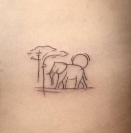 Cool Elephant Tattoo, Elephant And Moon Tattoo, Small Rhino Tattoo, Kenya Tattoo Ideas, Good Day Tattoo, Safari Tattoo Design, Africa Tattoos For Women, Tattoo Rhino, Kenya Tattoo