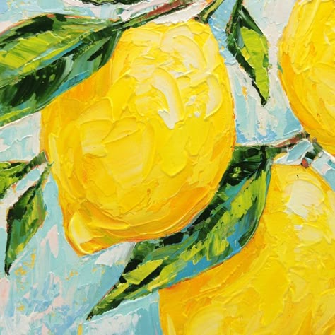 Lemon With Leaves Painting on Canvas Citrus Oil Painting Impasto Lemon Wall Art Palette Knife Lemon Original Oil Painting Kitchen Wall Decor - Etsy Lemon Painting Acrylic Easy, Lemon Canvas Painting, Painting Ideas On Canvas Lemons, Lemon Canvas, Lemon Slice Painting Acrylic, Lemon Painting Abstract, Acrilic Paintings Lemon, Lemon Painting, Lemon Art