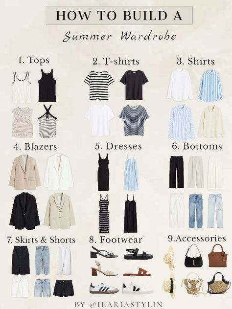 capsule wardrobe, summer capsule wardrobe, summer wardrobe, summer closet, summer fashion, tank top, black top, white top, striped t-shirt, black t-shirt, white t-shirt, white shirt, striped t-shirt, striped shirt, white shirt, striped shirt, linen shirt, white blazer, beige blazer, linen blazer, midi dress, maxi dress, black dress, black pants, white pants, linen pants, white jeans, blue jeans, ripped jeans, denim skirt, midi skirt, white shorts, denim shorts, style inspo, women fashion Chic Capsule Wardrobe, Minimalist Wardrobe Capsule, Capsule Wardrobe Women, Classic Capsule Wardrobe, Capsule Wardrobe Essentials, Capsule Wardrobe Outfits, Fashion Capsule Wardrobe, Trip Essentials, Everyday Fashion Outfits