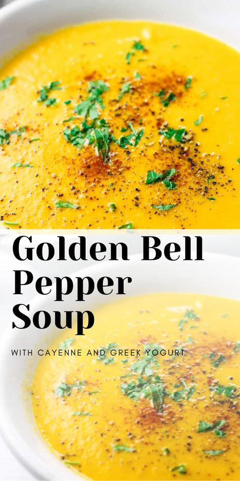 This Golden Bell Pepper Soup is truly spectacular. #Soup #Goldenbellpeppersoup #Greekyogurt