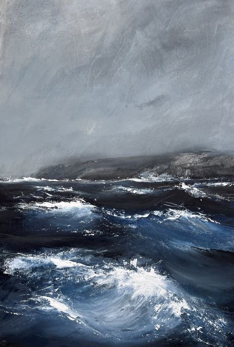 Black Sea Painting, Gloomy Ocean Painting, Stormy Sea Acrylic Painting, Stormy Sea Painting Tutorial, Moody Ocean Painting, Crashing Waves Painting, Dark Water Painting, Sea Storm Painting, Dark Ocean Painting