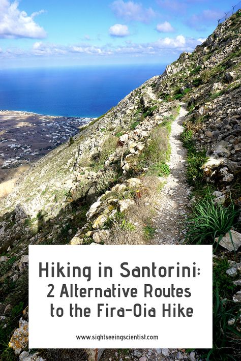 Hiking in Santorini pin. Kamari Beach, Santorini Travel, Walking Trails, Mountain Top, Beautiful Villages, Greek Island, Beach Town, Stunning View, Great View