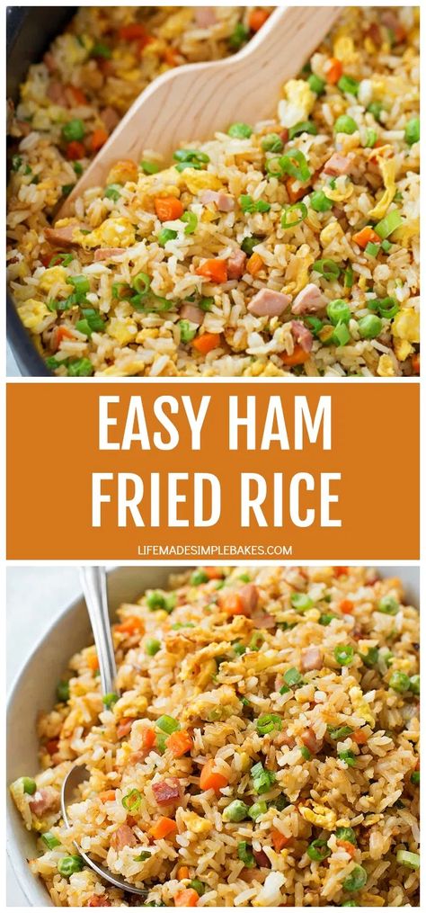 Ham Fried Rice Easy, Fried Rice Ham, Leftover Ham And Rice Recipes, Rice And Ham Recipes, Fried Rice With Ham And Egg, Ham Rice Recipes, Ham Fried Rice Recipe Chinese Food, Ham And Rice Recipes, Ham Fried Rice Recipe Easy