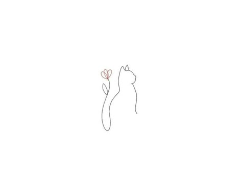 Cat And Daisy Tattoo, Small Pet Tattoos Cat, Daisy Cat Tattoo, Minimalist Pet Tattoo, Best Friend Cat Tattoos, Line Art Cat Tattoo, Cat Butterfly Tattoo, Cat Minimalist Tattoo, Tattoos For Cats That Passed