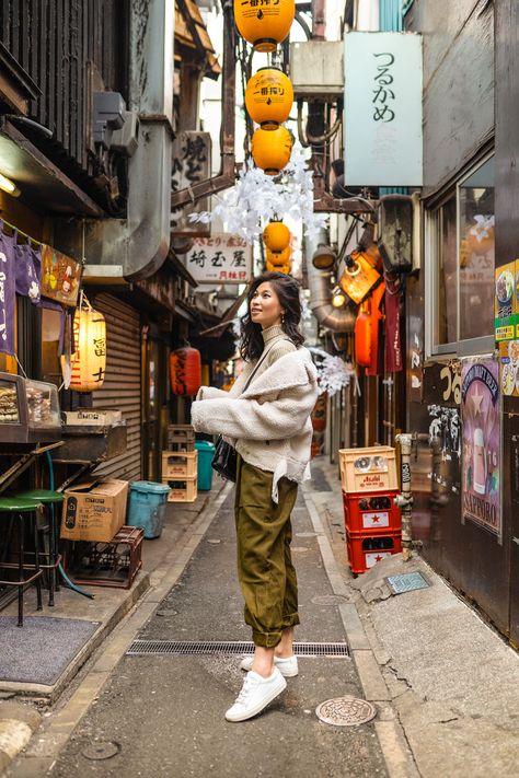 Shinjuku Piss Alley, famous tourist photo spot, Tokyo metro photo, what to do in Tokyo, dressing for fall in Tokyo, simple outfits with sneakers, tokyo travels, FOREVERVANNY Style, Tokyo and New York Fashion Blogger, Van Le Fashion Blog - December Again / 122018 Posing Tutorial, Japan Travel Outfit, Japan Moodboard, Tokyo Winter, Japan Winter Fashion, Japan Ootd, Japan Photoshoot, Bangkok Trip, Japan Travel Photography