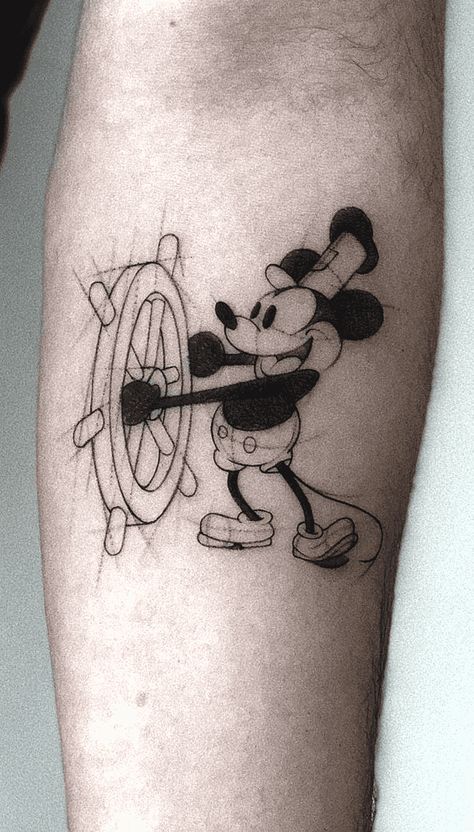 Walt Disney And Mickey Tattoo, Vintage Mickey Mouse Tattoo, Disney Half Sleeve Tattoo, Tattoo Cartoon Style, Mouse Tattoo Design, Tattoo Cartoon, Mickey Tattoo, Mouse Tattoo, Sticker Sleeve