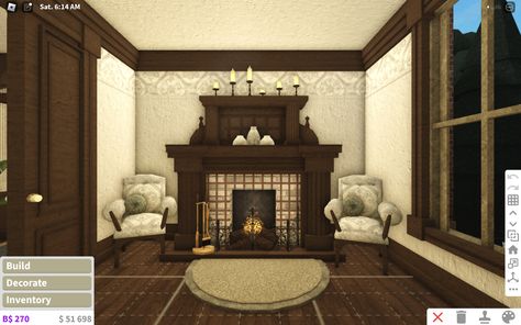 Small Victorian Interior, Victorian Homes Interior Bloxburg, Bloxburg Witch House Interior, Bloxburg Detailed Living Room, Bloxburg Antique House, Bloxburg Room Ideas Vintage, Brown Bloxburg House, Antique Bloxburg House, Bloxburg Living Room Ideas Vintage