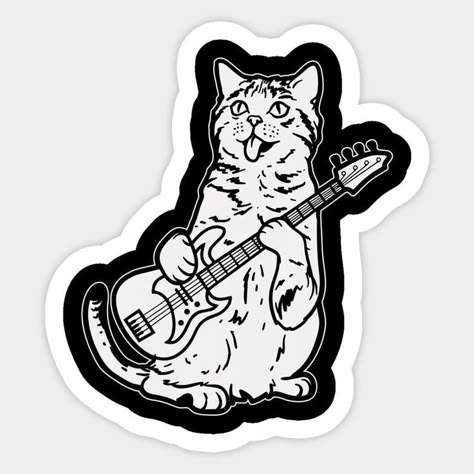 Playing Bass Guitar, Sticker Design Ideas, Weird Stickers, Guitar Stickers, Black And White Stickers, Cute Laptop Stickers, Iphone Case Stickers, Music Stickers, Cat Air