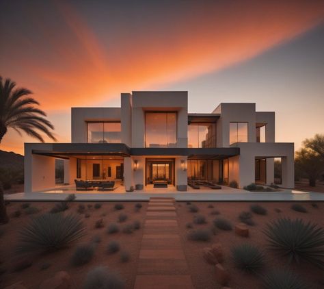 Arizona Mansion with Sunset Arizona Mansion, Desert Mansion, Arizona Houses, Cali House, Modern Art Deco Home, Oasis Springs, Arizona Homes, Desert City, Arizona City