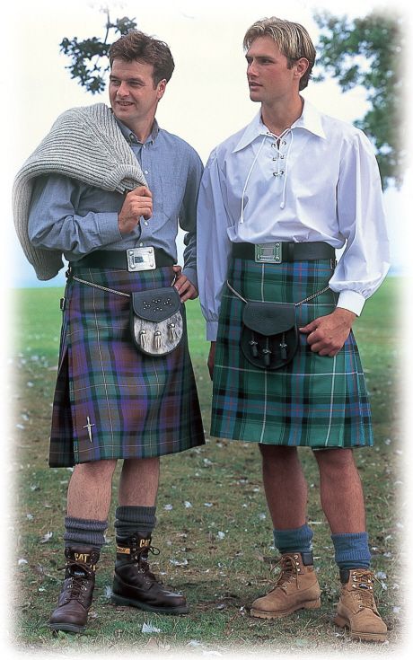 Casual options. The shirt on the right, a "Jacobite shirt" will strike a traditionalist as having too much flavor of a costume, but appears to have become fairly acceptable recently. Highland Dress Men, Scottish Kilts Men, Jacobite Shirt, Kilted Men, Scottish Men, Irish Kilt, Scotland Men, Scotland Kilt, Modern Kilts