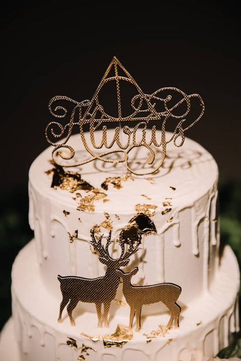 Elegant Harry Potter-Themed Wedding Ideas | POPSUGAR Love Elegant Harry Potter Cake, Harry Potter Themed Wedding Cake, Harry Potter Wedding Decor, Always Cake Topper, Harry Potter Wedding Cake, Hp Cake, Harry Potter Tea Party, Harry Potter Snacks, Harry Wedding