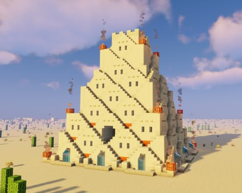 Minecraft Desert Base Ideas, Minecraft Ziggurat, Minecraft Arabian Build, Minecraft Desert Base, Minecraft Cactus, Minecraft Pyramid, Minecraft Desert House, Minecraft Temple, Minecraft Desert