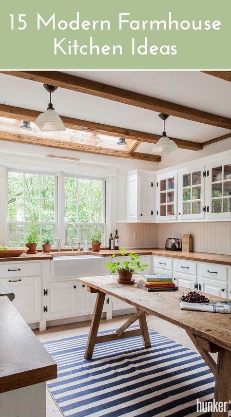 Charming farmhouse kitchens are trending all over Pinterest. Here are some simple ideas that you can do yourself and accomplish this look in your kitchen! Modern Farmhouse Kitchen Cabinets, Rustic Farmhouse Kitchen Cabinets, Farmhouse Kitchen Backsplash, Modern Farmhouse Kitchen, Farmhouse Kitchen Tables, Farmhouse Kitchen Cabinets, Interior Vintage, Farmhouse Kitchen Design, Rustic Farmhouse Kitchen