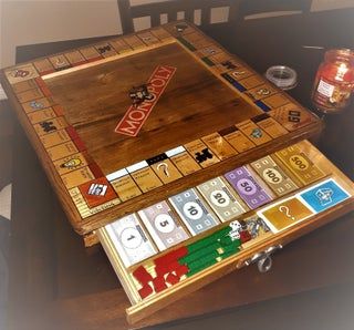 Monopoly Board Ideas, Diy Monopoly Board, Game Table Diy, Homemade Monopoly, Transfer Images To Wood, Custom Monopoly, Diy Yard Games, Geek Diy, Wooden Board Games