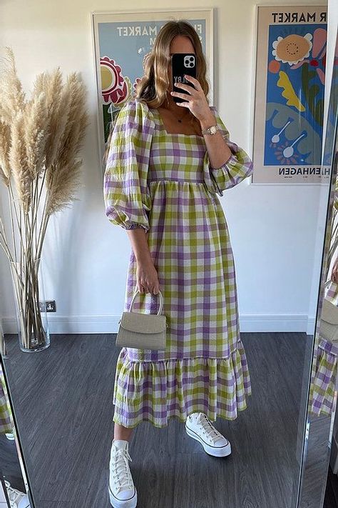 Patty Dress, Best Dresses, Elegante Casual, Check Dress, Lilac Dress, Modest Fashion Outfits, Spring Dress, Looks Style, Looks Vintage