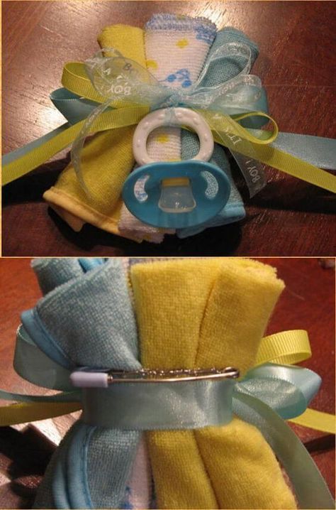 The cutest baby shower washcloth corsage! Baby Sock Corsage, Baby Corsage, Diy Corsage, Baby Shower Corsage, Nappy Cakes, Baby Shower Crafts, Free Baby Shower, Shower Diy