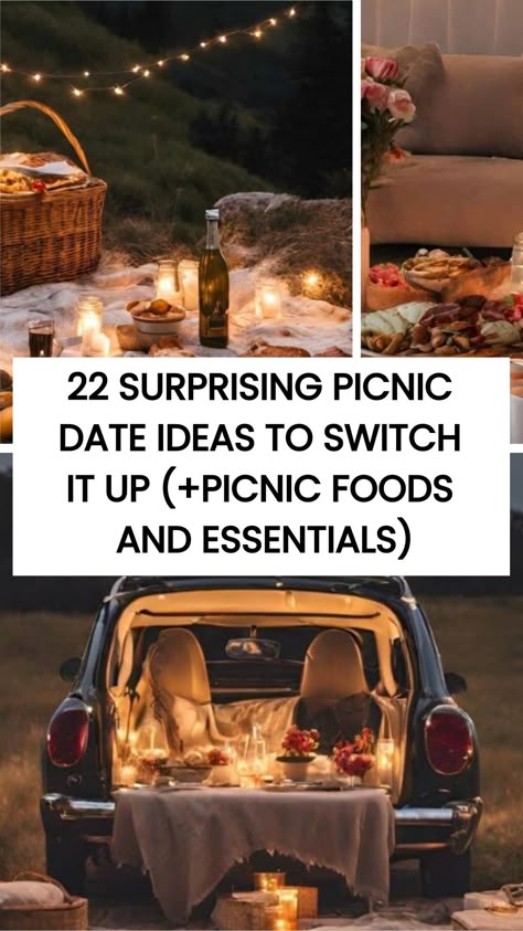 Check these 22 Surprising Picnic Date Ideas. Looking to switch up your usual picnic routine? Our guide has creative and enjoyable picnic date suggestions that will delight your partner. Say goodbye to traditional park picnics and hello to a memorable outdoor experience with these unique ideas. Surprise Picnic Date For Him, Picnic Date Night Ideas, Date Night Picnic Food, Picnic Date Food Ideas Romantic, Cute Date Ideas Outdoors, Unique Picnic Food Ideas, Fall Picnic Ideas Romantic, Creative Dates Ideas, Thoughtful Date Ideas