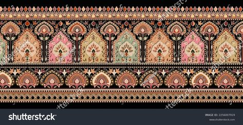 Beautiful Traditional Mughal Borders Design Textile Stock Illustration 2256007919 | Shutterstock Mughal Borders, Instagram Design Layout, Borders Design, Border Embroidery Designs, Border Embroidery, Digital Borders Design, Design Textile, Digital Flowers, Lace Border