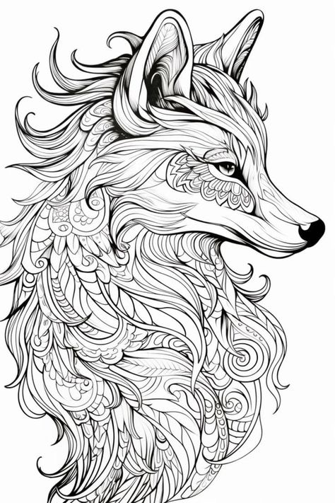 Wolf Mandala Art, Mandala Art Animals, Stairs Painting, Animal Mandala Coloring Pages, Zentangle Animals Art, Fox Mandala, Mandala Colouring Pages, Animal Mandala, Steampunk Coloring