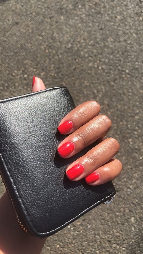 Red Nails On Tan Skin, Short Red Nails On Dark Skin, Red Nails On Dark Skin Women, Red Gel Nails On Dark Skin, Dark Red Nails Brown Skin, Red Nails Brown Skin, Red Nail Polish Black Women, Red Nails On Brown Skin, Red Manicure Black Women