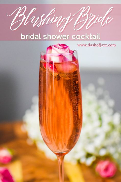 Hosting a wedding shower soon? The Blushing Bride is an easy, bright & bubbly, blush-colored cocktail that's perfect for anything bridal or feminine! Easy bridal shower drink recipe by Dash of Jazz Sparkling rosé cocktail Easy pink drink with wine Bridal shower drink ideas Bachelorette party recipes Bridal Shower Specialty Drink, Cocktails For Bridal Showers, Bridal Shower Cocktails Recipes, Bridal Shower Drinks Cocktails, Cocktail Bridal Shower Ideas, Easy Pink Drink, Bridal Shower Drink Ideas, Blushing Bride Drink, Blushing Bride Cocktail