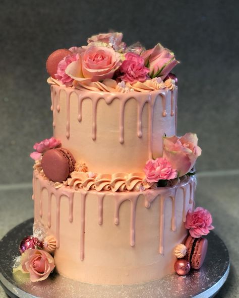 prettiest pink two tier engagement cake 🌸🌷 - - #cake #cakesofinstagram #cakeinspo #cakeinspiration #wiltoncake #dripcake #newyork… 2 Tier Birthday Cake With Flowers, Two Tier Engagement Cake, Birthday Cake Tiered, 60th Birthday Cake For Mom, Chocolate Video, Pink Birthday Cake, 18th Cake, Tiered Cakes Birthday, Birthday Cake For Mom