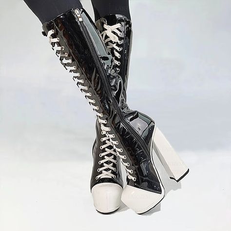 Gothic Heels, Plateau Boots, Thigh High Platform Boots, Crazy Heels, Shoe Refashion, 7 Inch Heels, Boots Plus Size, Knee High Platform Boots, Goth Shoes