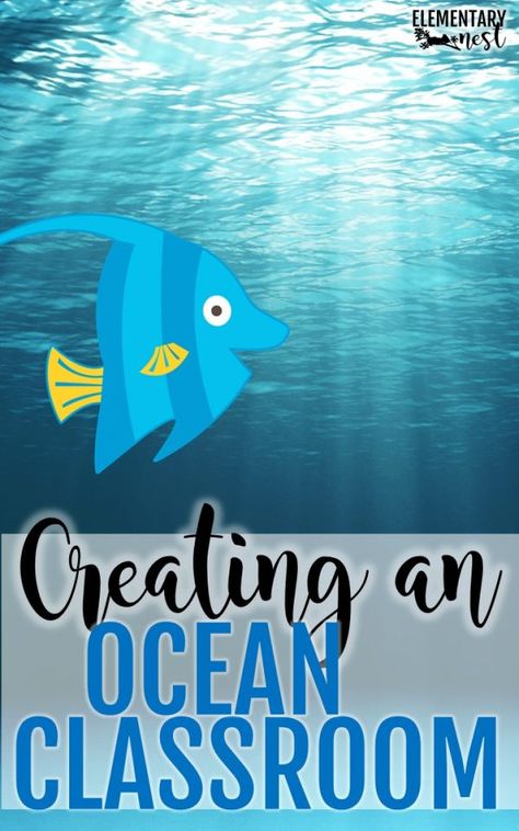 Ocean Decor Ideas, Ocean Bulletin Board, Ocean Classroom Decor, Fish Decorations, Beach Theme Classroom, Ocean Classroom, Under The Sea Decorations, Wall Aquarium, Ocean Theme Classroom