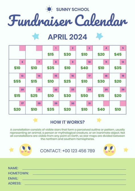 Child-like Hand-drawn Elementary School Fundraiser Calendar Cash Calendar Fundraiser Template Free, Calendar Fundraiser Template Free, Cash Calendar Fundraiser, Calendar Fundraiser Template, Fundraising Plan, Elementary School Fundraisers, Calendar Fundraiser, Make Your Own Calendar, School Fundraisers