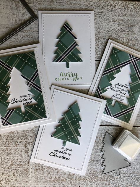 Tree Christmas Cards Handmade, Layered Christmas Cards Handmade, One Layer Christmas Cards, Homemade Christmas Cards With Trees, Layered Cards Handmade, Die Cut Cards Ideas Handmade, Decorative Trees Stampin Up Cards, Lovely As A Tree Christmas Cards, Sizzix Layered Christmas Tree Cards