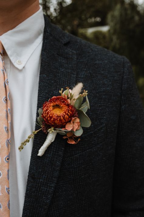 Autumn Wedding Flowers October, Boutineer Wedding, Fall Groom, Fall Boutonnieres, Prospect House, Rusting Wedding, Rustic Boutonniere, Lapel Flower, Tahoe Wedding