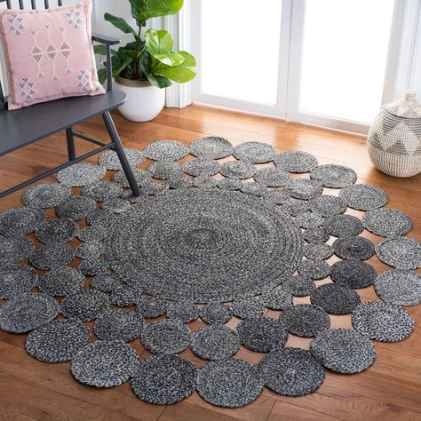 Dakota Fields Round Dudley Handmade Braided Area Rug in Charcoal | Wayfair Carpet Crochet, Crochet Rug Patterns Free, Cottage Rugs, Eclectic Area Rug, Crochet Rug Patterns, Charcoal Rug, Stitch Crochet, Polyester Rugs, Crochet Rug