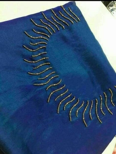 Embroidery Designs Beads, Embroidery Designs With Beads, Neck Embroidery Designs, Blouse Maggam Work, Churidar Neck Designs, Maggam Work Blouse, Hand Beaded Embroidery, Diy Bead Embroidery, Simple Embroidery Designs