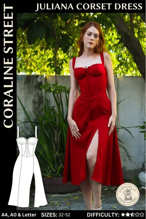 Patterns :: Women's patterns :: Dresses :: Coraline Street Juliana Corset Dress Corset Dress Pattern, Jumpsuit And Blazer, Bias Cut Dress, Corsets And Bustiers, Romantic Dress, Corset Style, Coraline, Corset Dress, Kids Sweatshirt