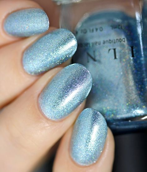 New Day - Icy Blue Holographic Ultra Metallic Nail Polish by ILNP Irredescent Nails Blue, Dip Polish Nails, Gel Nails Winter, Bridesmaid Nails, Pageant Prep, Coffin Nails Ombre, Metallic Nail, Metallic Nail Polish, Light Blue Nails