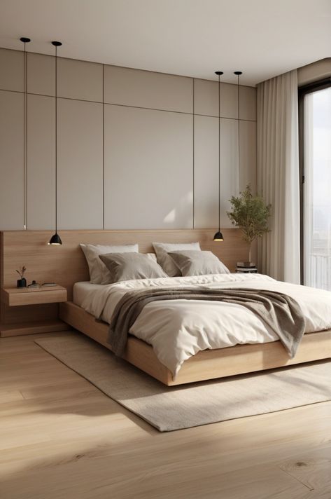 #homedecor #interiordesign #homedesign #homedecoration #homedecorideas #homedecorinspiration #homedecorating #homedecorlove #homedecorstyle #homedecorinspo Masters Bedroom Minimalist Cozy, Organic Modern Master Suite, Neutral Minimalist Bedroom Modern, Interior Design Focal Point, Organic Luxury Bedroom, Beige And Wood Bedroom, Organic Neutral Bedroom, Bedroom Tall Ceilings, Minimalist Master Room