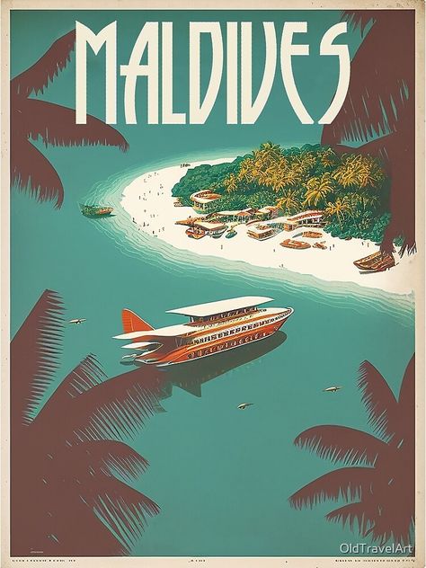 Maldives Travel, Old Advertisements, Art Plaque, Cover Page, 2d Art, Restaurant Decor, Vintage Travel Posters, Tropical Beach, Funny Art