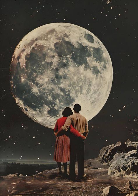 Astronauts In Love, صور مذهلة للقمر, Couple Looking At Stars, Retro Futurism Space, Galaxy Magic, Widget Art, Playlist Cover Art, Divine Universe, Vintage Space Art