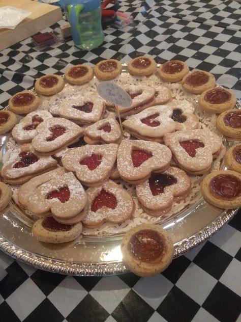 Queen of hearts tarts - Linzer tarts homemade Queen Of Hearts Tarts, Heart Tarts, Linzer Tart, Bakery Interior, Pastry Tart, Alice In Wonderland Tea Party, Mad Hatter Tea, Mad Hatter Tea Party, Halloween 2023