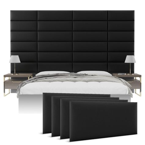 PRICES MAY VARY. Transform Your Space - Create a stunning focal point with a wall-mounted headboard. The headboard panels add a touch of sophistication and style to any room. Convenient Package - Each box contains 4 wall panels in 11.5"H by 30"W or 39"W that fits perfectly whether as upholstered headboard queen or wall mounted headboard king, or twin and full size. Mounting hardware is included in every package for your convenience. Soundproof Sanctuary – With an impressive 0.95 NRC rating, thes Leather Padded Headboard, Full Wall Upholstered Headboard, Styrofoam Wall Panels, Mens Headboard, Built In Bedhead, Padded Wall Panels, Headboard Panels, Mounted Headboard, Floating Headboard