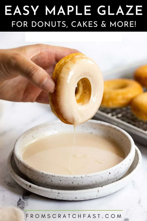 This creamy maple glaze couldn’t be easier to make and comes together in just minutes. Use it to make maple glazed donuts, or drizzle it over scones, muffins, cakes and more! Maple Drizzle Icing, Maple Icing For Donuts Recipe, Healthy Maple Glaze, Baked Apple Cider Doughnuts With Cinnamon Maple Glaze, Maple Syrup Donut Glaze, Maple Glaze For Donuts Recipe, Acorn Cake, Maple Donuts Recipe, Maple Donut Glaze