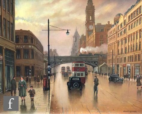 Steven Scholes | Oxford Road, Manchester (1953) | MutualArt Steven Scholes, Manchester Oxford Road, Oxford Street, Propaganda Posters, Terms Of Service, Ferry Building San Francisco, On Board, No Way, Painting Art