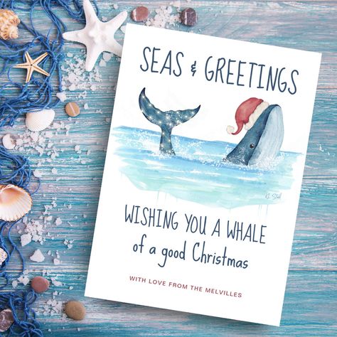 Seas And Greetings, Sea Cards, Swimming In The Sea, Magical Moon, Christmas Squares, Nautical Christmas, Beachy Christmas, Watercolor Whale, Watercolor Christmas Cards