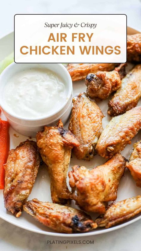 Air Fryer Chicken Wings are tender, juicy and perfectly crispy. They're also healthier, with no frying needed. Plus they're cooked in just 20 minutes. via @platingpixels Dry Rub Chicken, Rub Seasoning, Dry Rub Chicken Wings, Buffalo Chicken Wings Recipe, Air Fry Chicken Wings, Homemade Dry Rub, Frozen Chicken Wings, Bbq Chicken Wings, Honey Bbq Sauce