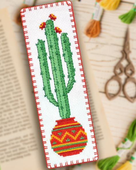 Pattern For Embroidery, Bookmark Cross Stitch Pattern, Back To School Gifts For Kids, Cowboy Cactus, Bookmark Cross Stitch, Cross Stitch Bookmark, Stitch Embroidery Design, Stitch Bookmark, Cactus Cross Stitch