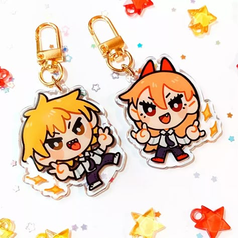 Denji And Power, Epoxy Keychains, Art Fair Booth, Artist Alley, Fandom Funny, Pin Art, Chibi Drawings, Keychain Design, Acrylic Charms