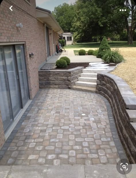 Basement Walk Out Patio, Basement Outside Entrance Ideas, Walkout Basement Retaining Wall Ideas, Walk Out Basement Retaining Wall Ideas, Walk Up Basement Entrance, Walk Out Basement Landscaping, Basement Walkout Patio, Walk Out Basements, Furniture Turquoise