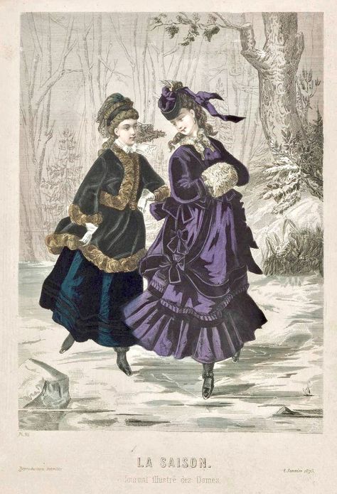 January 1873 Victorian Etiquette, Winter Wonderland Ice Skating, Womens Outdoor Fashion, Victorian Winter, 1870s Fashion, Vintage French Country, 19th Century Fashion, Period Clothing, Russian Fashion